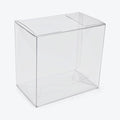 Empty clear booster box protector, assembled with pop-and-lock bottom, on white