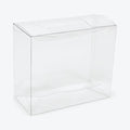 Empty clear ETB protector, assembled, angled view with the tuck top closed