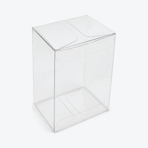 Empty clear SV booster bundle protector standing upright with the tuck top closed