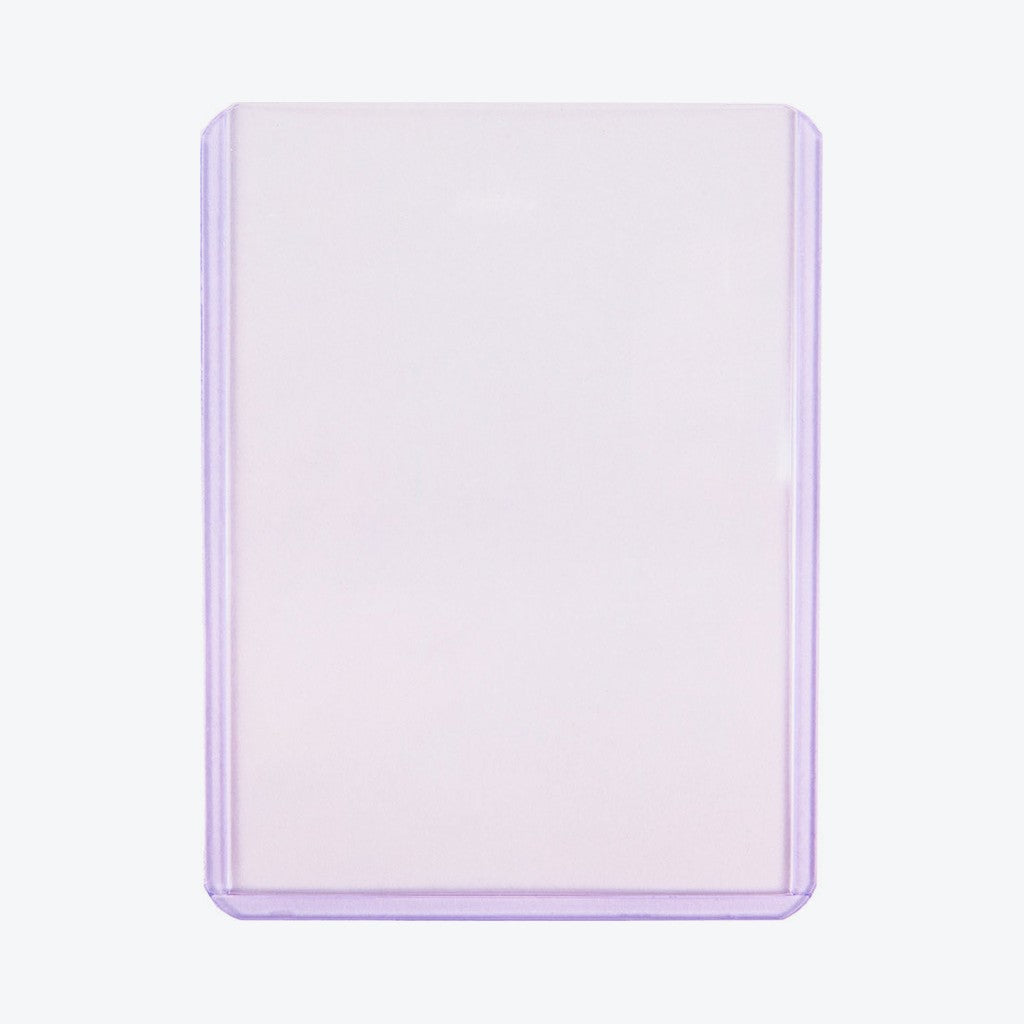 Single empty 3 x 4 in rigid toploader, front view, with a slight purple-blue tint