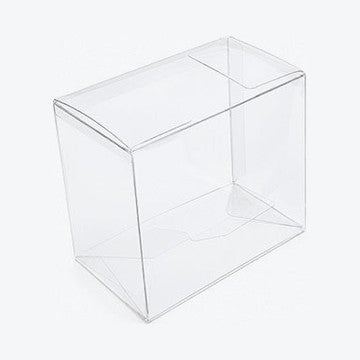Empty clear booster box protector, assembled, on white