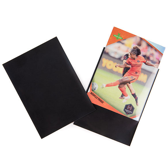 Black matte sleeve on a trading card.