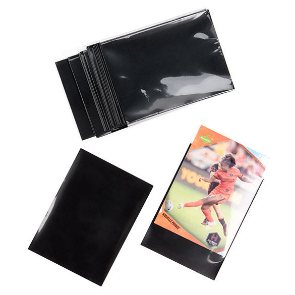 Black matte deck sleeves, close-up.